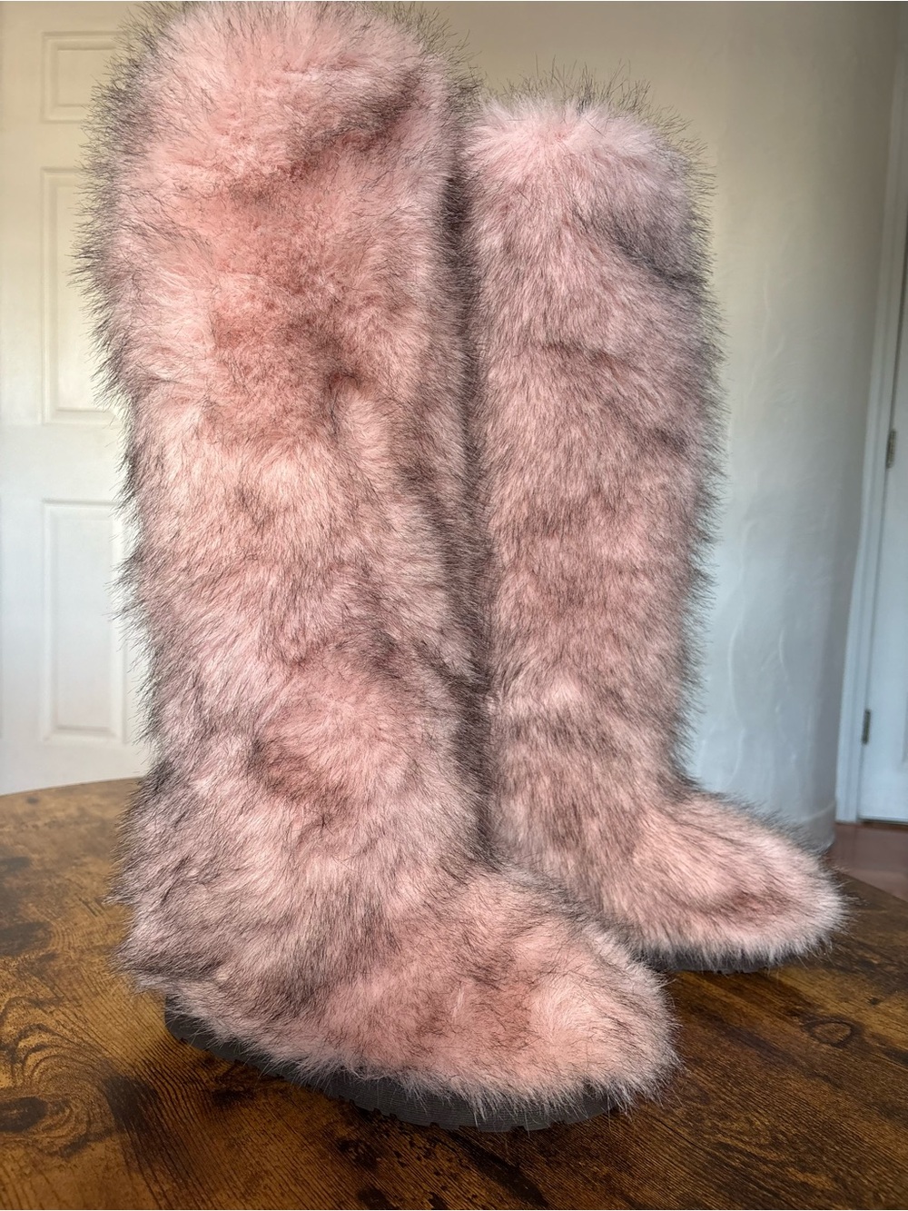 Women's Tall Faux Fur Winter Boots in Blush Pink